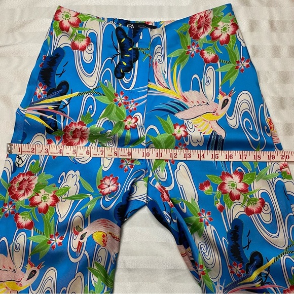 ZARA Blue Colorful Floral Wide-Leg Pants Light & Flowy Sz S Birds Butterflies - Picture 9 of 16